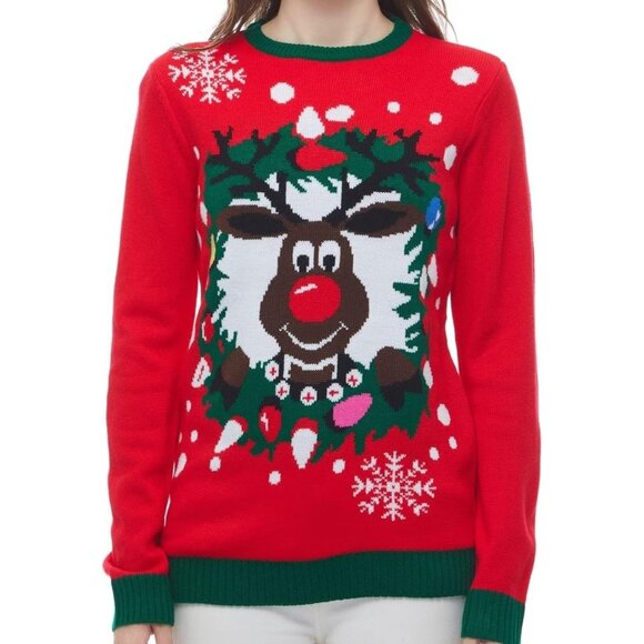 Women's Christmas Reindeer Snowflakes Sweater Pullover - Picture 1 of 4